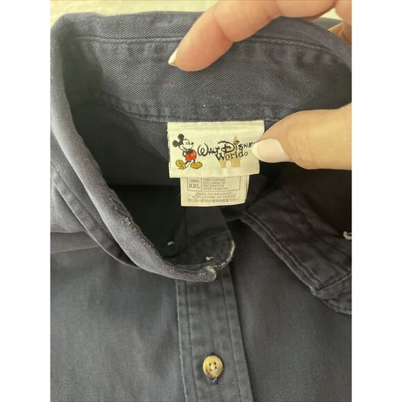 Walt Disney‎ World Shirt Mens XXL Blue Button Down Mickey Mouse White Logo - Picture 9 of 10